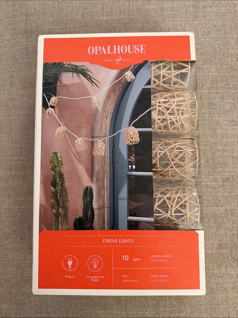Opalhouse Natural Rattan Cage String Lights - Beige